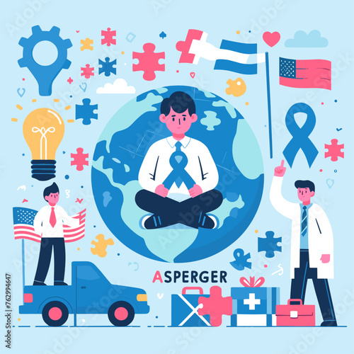 Flat international asperger day illustration