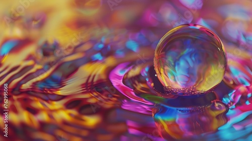  Macro shot of a sphere creating ripples in a soap film