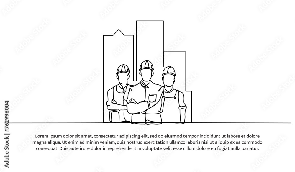 One line continuous of confident contractor. Minimalist style vector illustration in white background. One line continuous of confident contractor. Minimalist style vector illustration in white background.