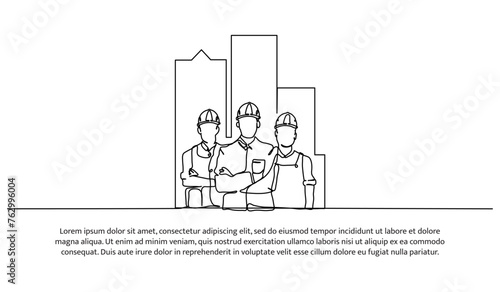 One line continuous of confident contractor. Minimalist style vector illustration in white background.