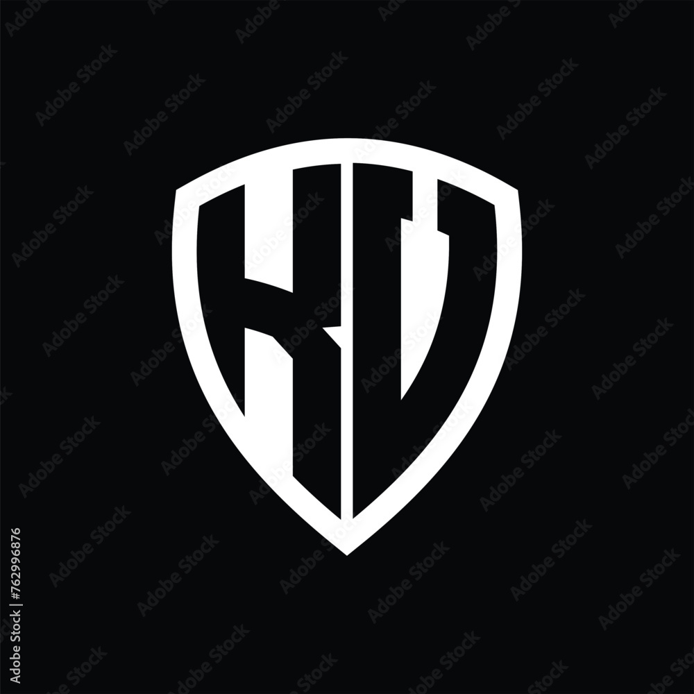 KV monogram logo with bold letters shield shape with black and white color design KV monogram logo with bold letters shield shape with black and white color design