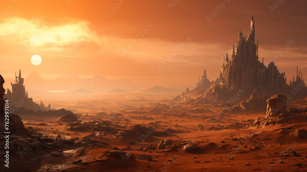 A postpocalyptic desert landscape with sand dunes st