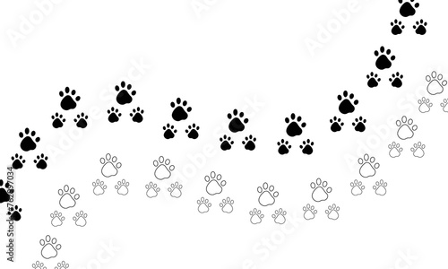 Animal paw footprint. Dog, and cat paw patterns silhouette vector 