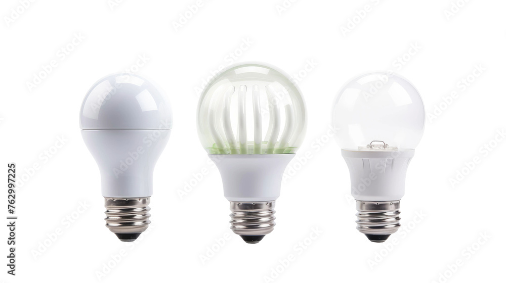 incandescent light bulb, fluorescent lamp and led light bulb on a white isolated background incandescent light bulb, fluorescent lamp and led light bulb on a white isolated background