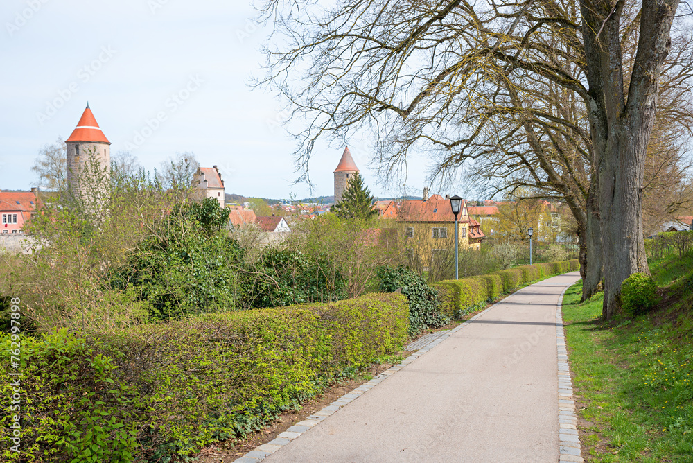walkway around the city wall of historic old town Dinkelsbuhl, middle franconia, in spring walkway around the city wall of historic old town Dinkelsbuhl, middle franconia, in spring