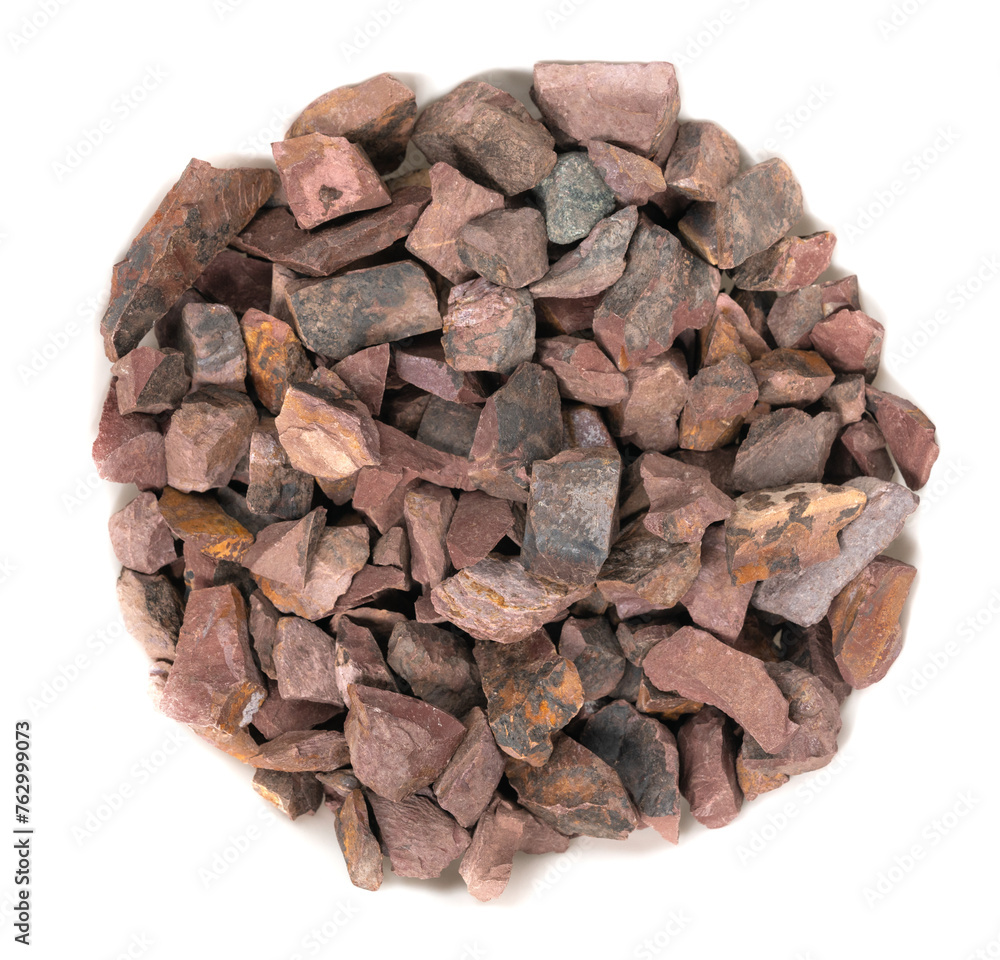 crushed stone crumb isolated white background close-up. rubble in a heap. natural decorative primer for designers. fraction texture crushed stone crumb isolated white background close-up. rubble in a heap. natural decorative primer for designers. fraction texture