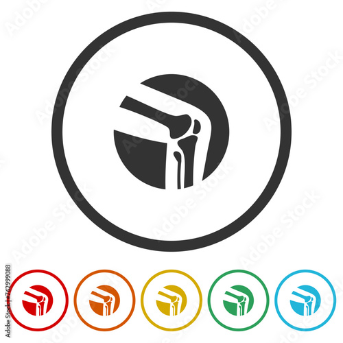  Knee joint icon. Set icons in color circle buttons