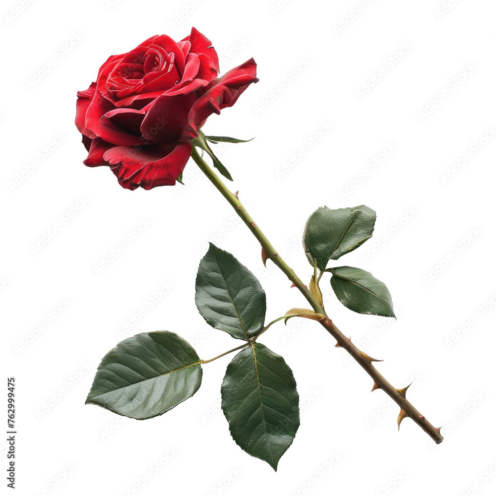 Obraz premium one red rose bud on white isolated background