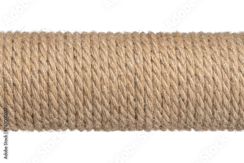 Jute ropes isolated white background. thick hemp rope. linen rope-wound. Hank ship rope close up