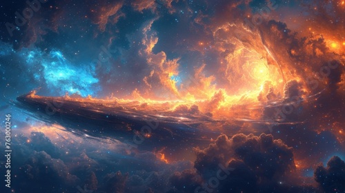 Majestic Interstellar Spaceship Soaring Through a Vibrant Cosmic Nebula