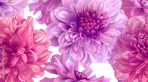 A seamless pattern with pink asters and dahlias