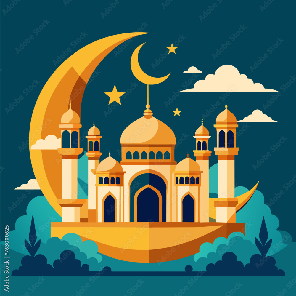 eid mubarak moon night, moon star, mosque