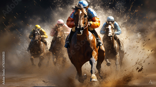 A thrilling moment captured in horse racing as powerful