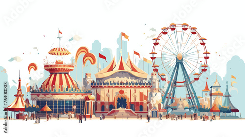 A fantastical carnival with whimsical rides and attr