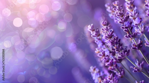 Lavender flowers in purple color, closeup, blurred background