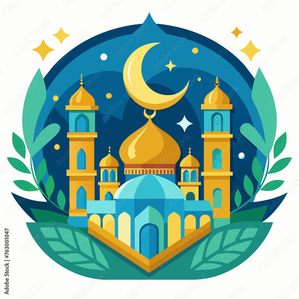eid mubarak moon night, moon star, mosque