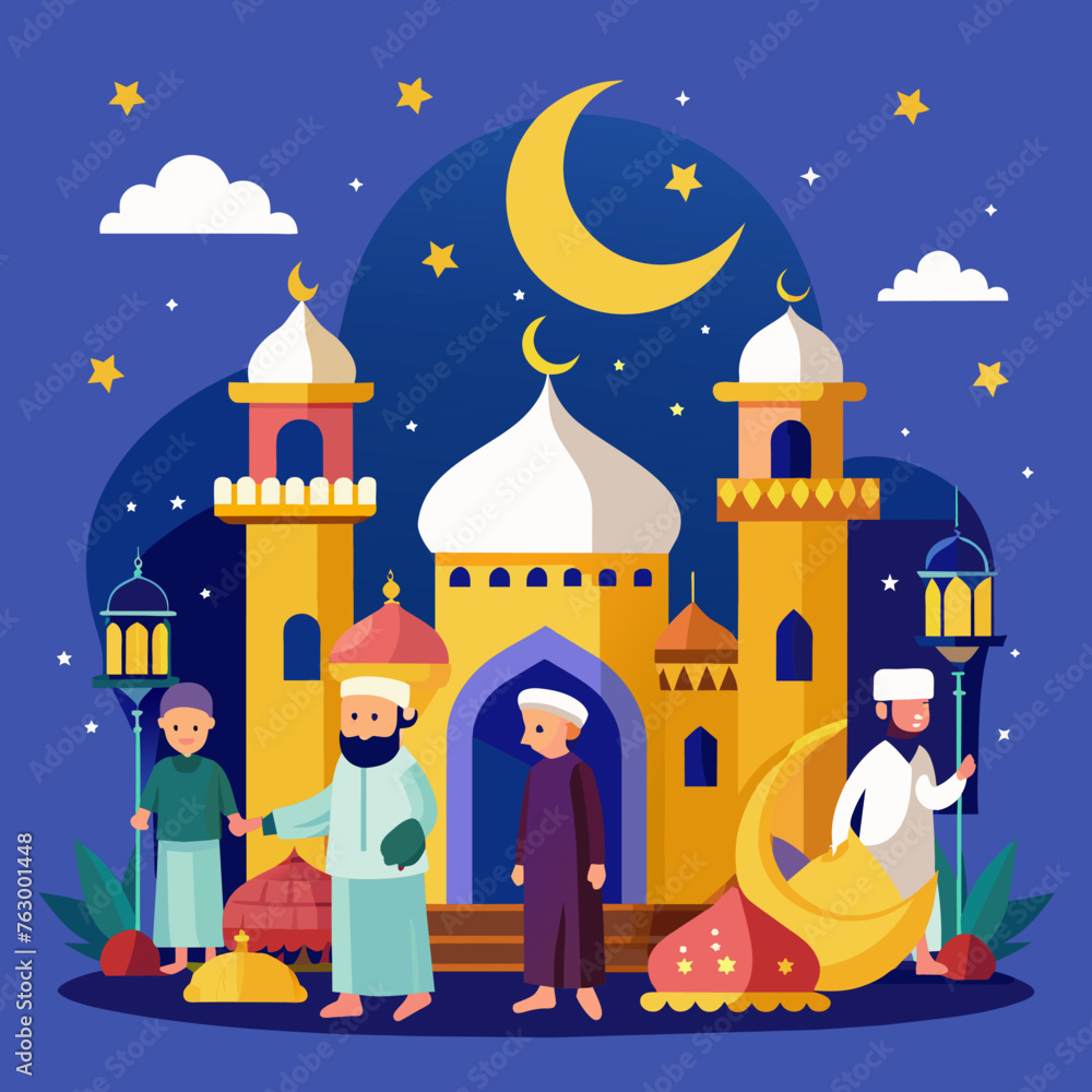 eid mubarak moon night, moon star, mosque