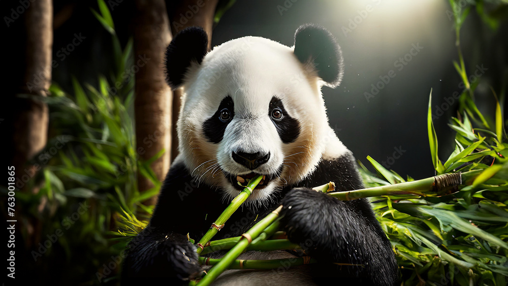 Obraz premium 대나무 먹는 판