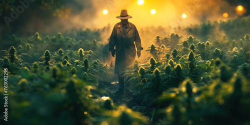 male farmer owner of a farm in an illegal field with marijuana cannabis