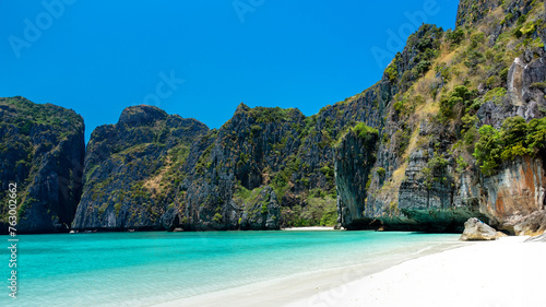 Beautiful Maya Bay beach on Phi Phi Ley island in Thailand. © ArturSniezhyn