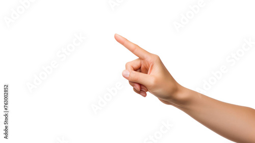 woman hand pointing upwards on a isolated white background