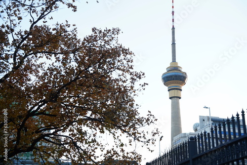 The central television tower. Antenna for radio and TV signal. photo