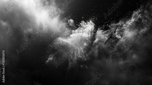 Realistic White Dust Overlay Meticulously Crafted Against a Black Background. Subtle Texture Enhancement Concept. © maxdesign202