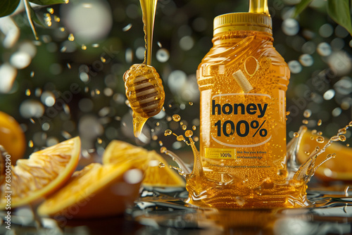Advertise image of honey juice bottle with 