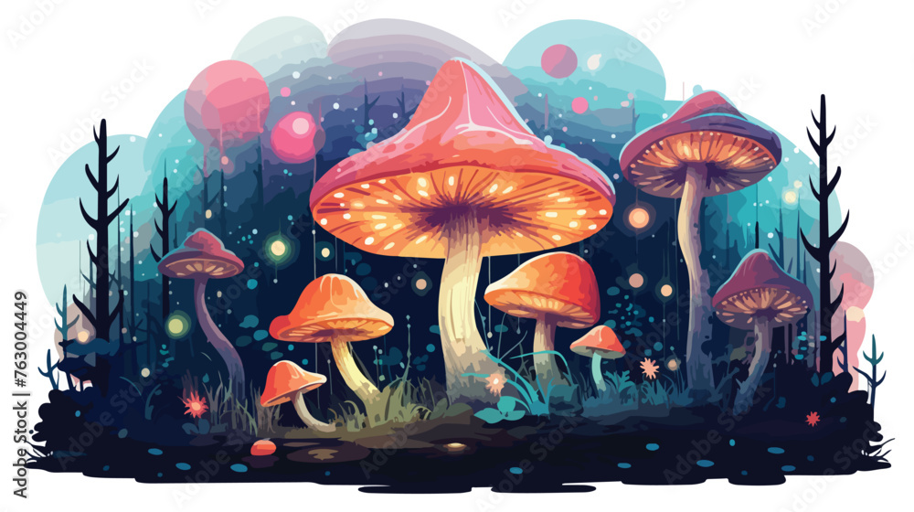 A magical forest with glowing mushrooms and fairies.