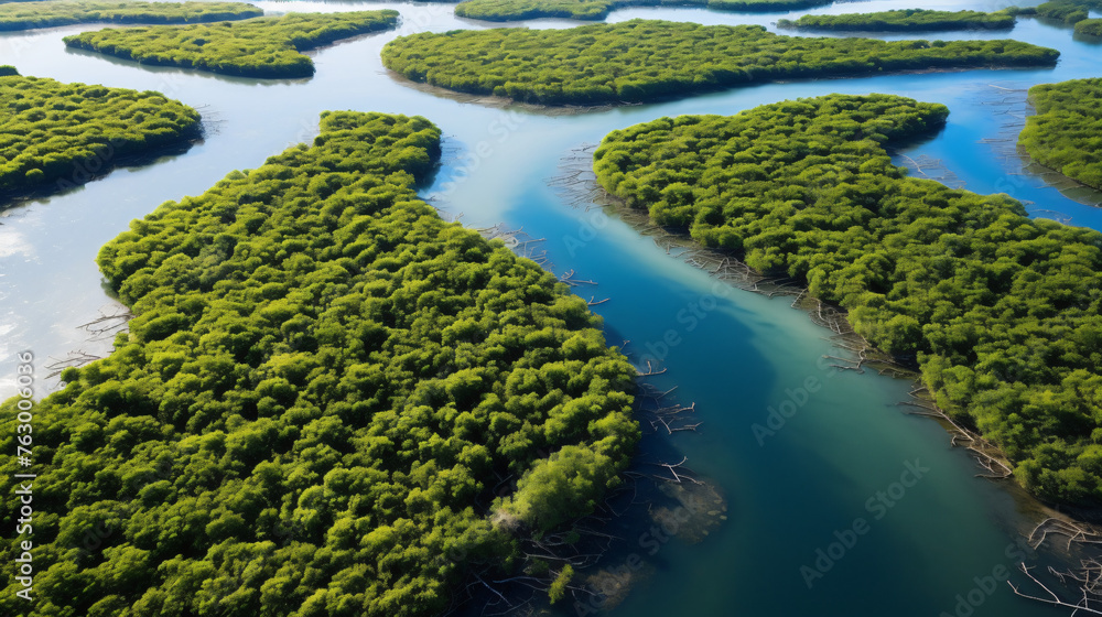 Aerial view of Mangrove trees along the coastal. ..