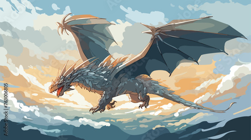 A majestic dragon soaring through the clouds