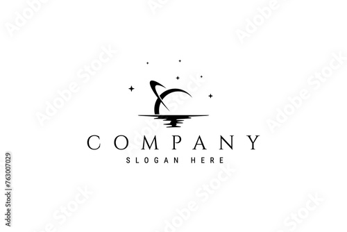 logo design abstract vector illustration image of a space planet at the end of the ocean