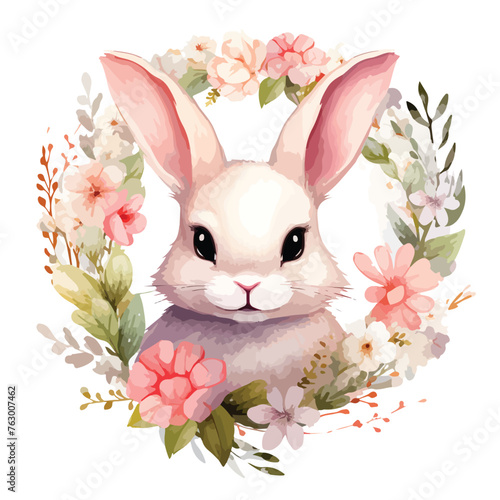 Floral Bunny Wreath Clipart clipart isolated on white