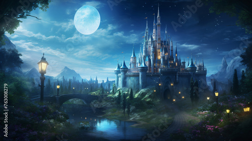 An enchanted castle surrounded by a magical barrier pr