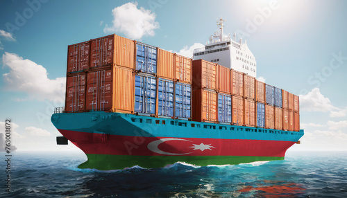 Ship with Azerbaijan flag. Sending goods from Azerbaijan across ocean. Azerbaijan marine logistics companies. Transportation by ships from Azerbaijan.