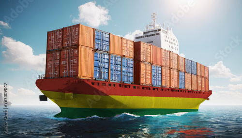 Ship with Bolivia flag. Sending goods from Bolivia across ocean. Bolivia marine logistics companies. Transportation by ships from Bolivia.
