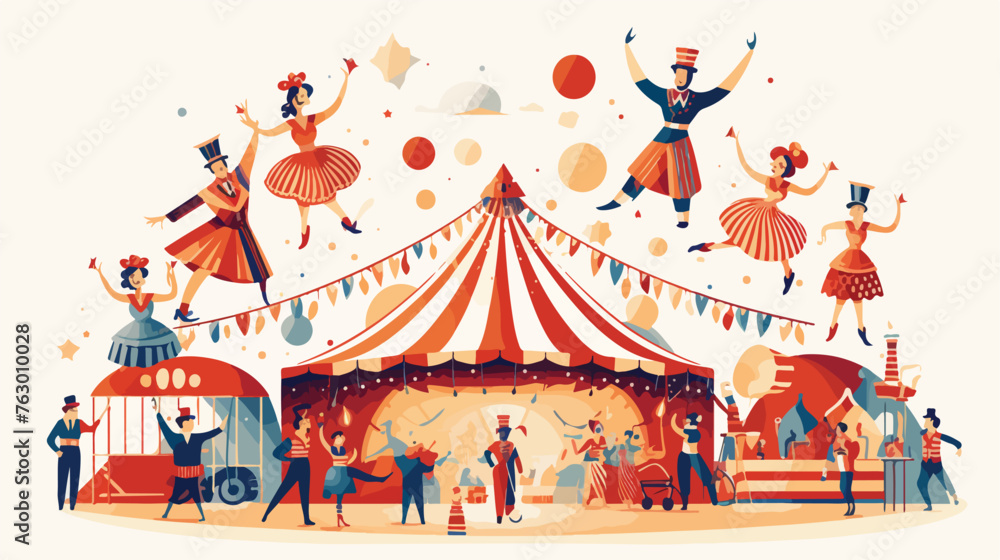 A whimsical circus where performers entertain crowds - obrazy, fototapety, plakaty 