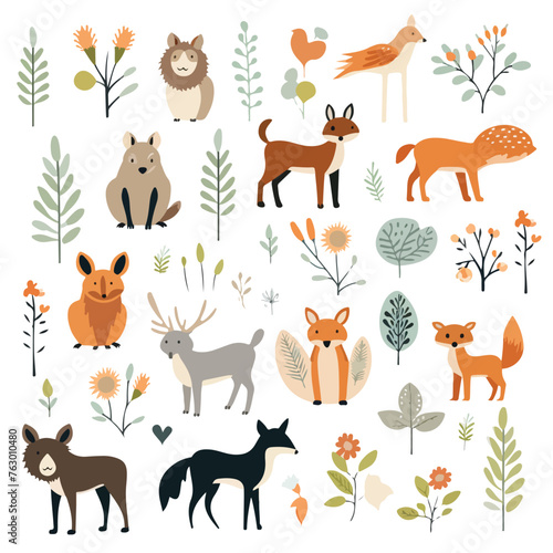 Forest animals clipart isolated on white background © Noman