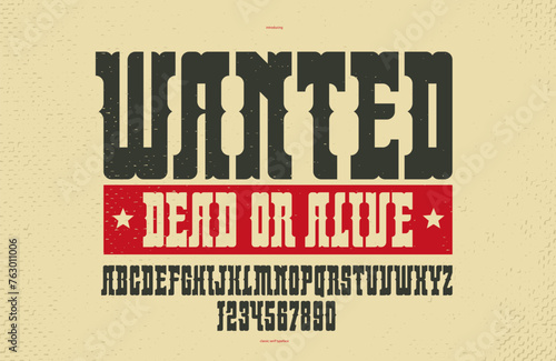 Bold serif typeface in old vintage American style, wild west, saloon and western style modern new vector font for logos and emblems, display font for posters and headlines, titles and slogans.