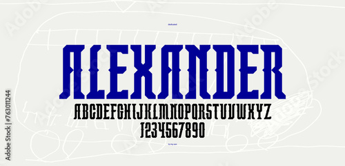 Medieval vintage strong gothic font for emblems and logos, poster display typeface bold and heavy alphabet letters and numbers, rock and metal style typography.