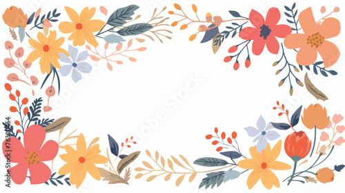 Abstract floral frame flat vector isolated on white