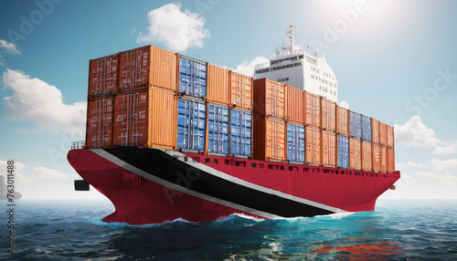 Ship with Trinidad and Tobago flag. Sending goods from Trinidad and Tobago across ocean. Trinidad and Tobago marine logistics companies. Transportation by ships from Trinidad and Tobago.