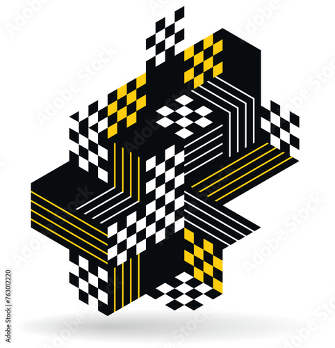 Abstract vector art with 3D isometric cubes geometric background, op art blocks with different forms isolated, polygonal graphic design, cubical theme.