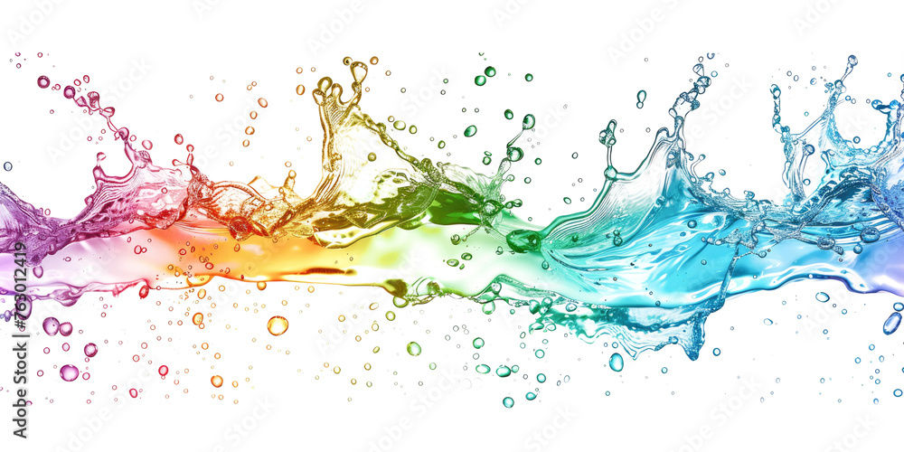 Fototapeta premium colorful rainbow colored liquid splashing isolated on white or transparent png