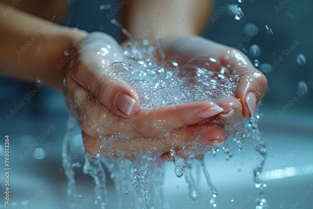 custom made wallpaper toronto digitalPerson is washing their hands under a faucet. The water is running and splashing, creating a sense of movement and energy.