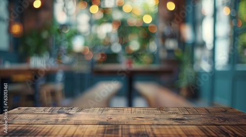 Empty Wooden Board Table Sits Before a Blurred Background. Rustic and Minimalist Concept.