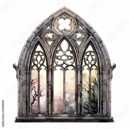 GOTHIC Window Watercolor Clipart isolated on white background 