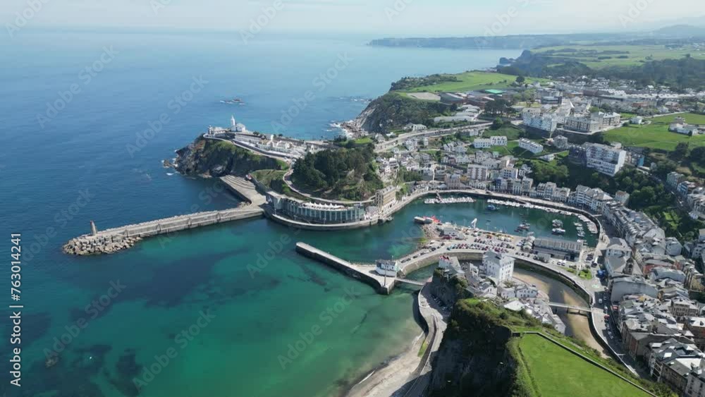 Luarca Coastal Village and Port in Asturias, Spain - Aerial 4k Circling