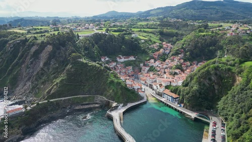 Cudillero Beautiful Coastal Village in Asturias, North Spain - Aerial 4k photo