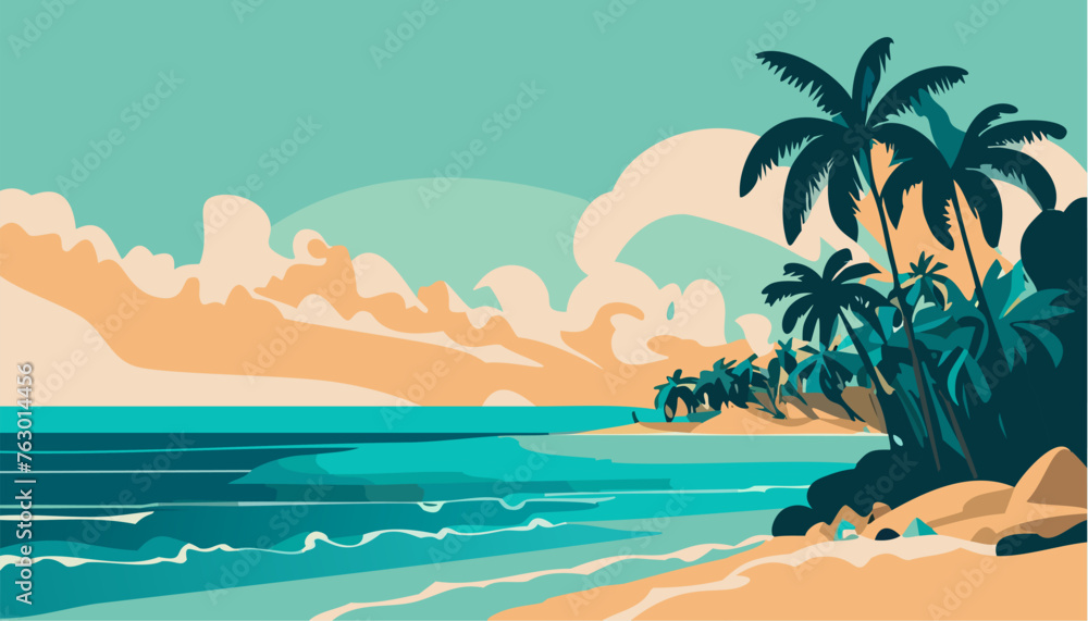Tropical island with ocean and palm trees